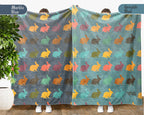 Retro Rabbit Bunny Blanket Cozy Bunny Graphic Throw Fleece Blanket Cute Animal Lover Gift Unique Home Decor Idea for Bedroom Couch