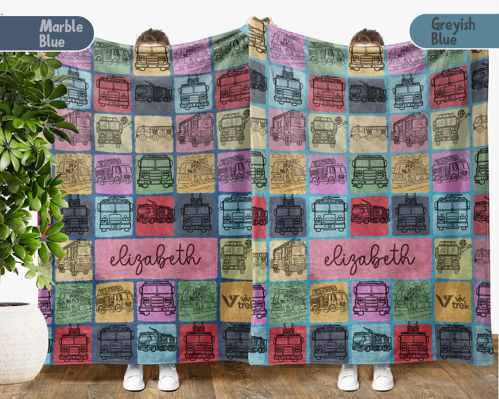Custom Name Fire Truck Kids Blanket – Personalized Firefighter Throw