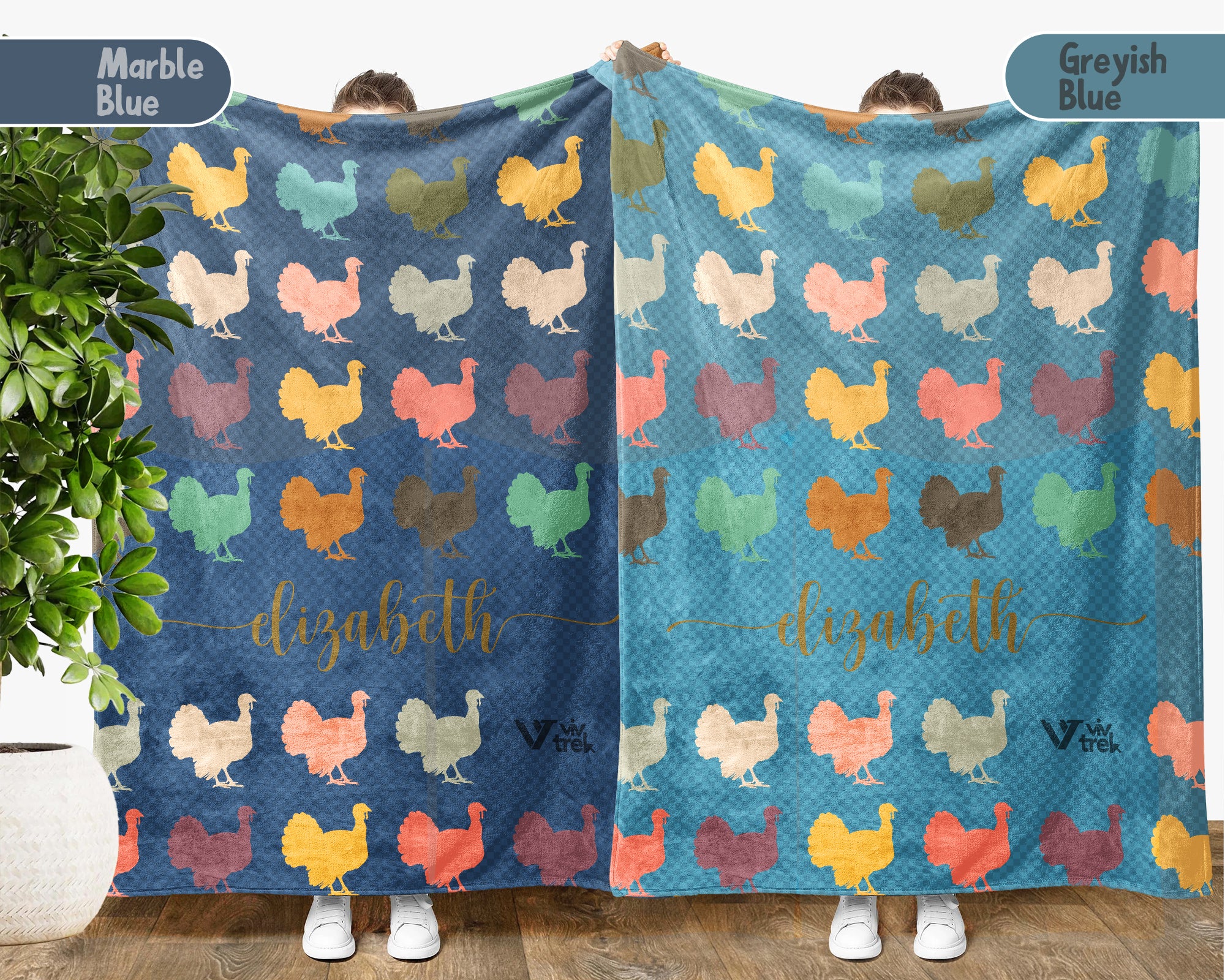 Custom Name Retro Turkey Blanket, Personalized Thanksgiving Throw for Cozy Fall Decor and Seasonal Holiday Gifts