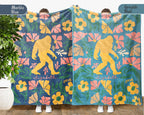 Custom Name Floral Bigfoot Blanket, Cozy Sasquatch Throw Gift for Fans