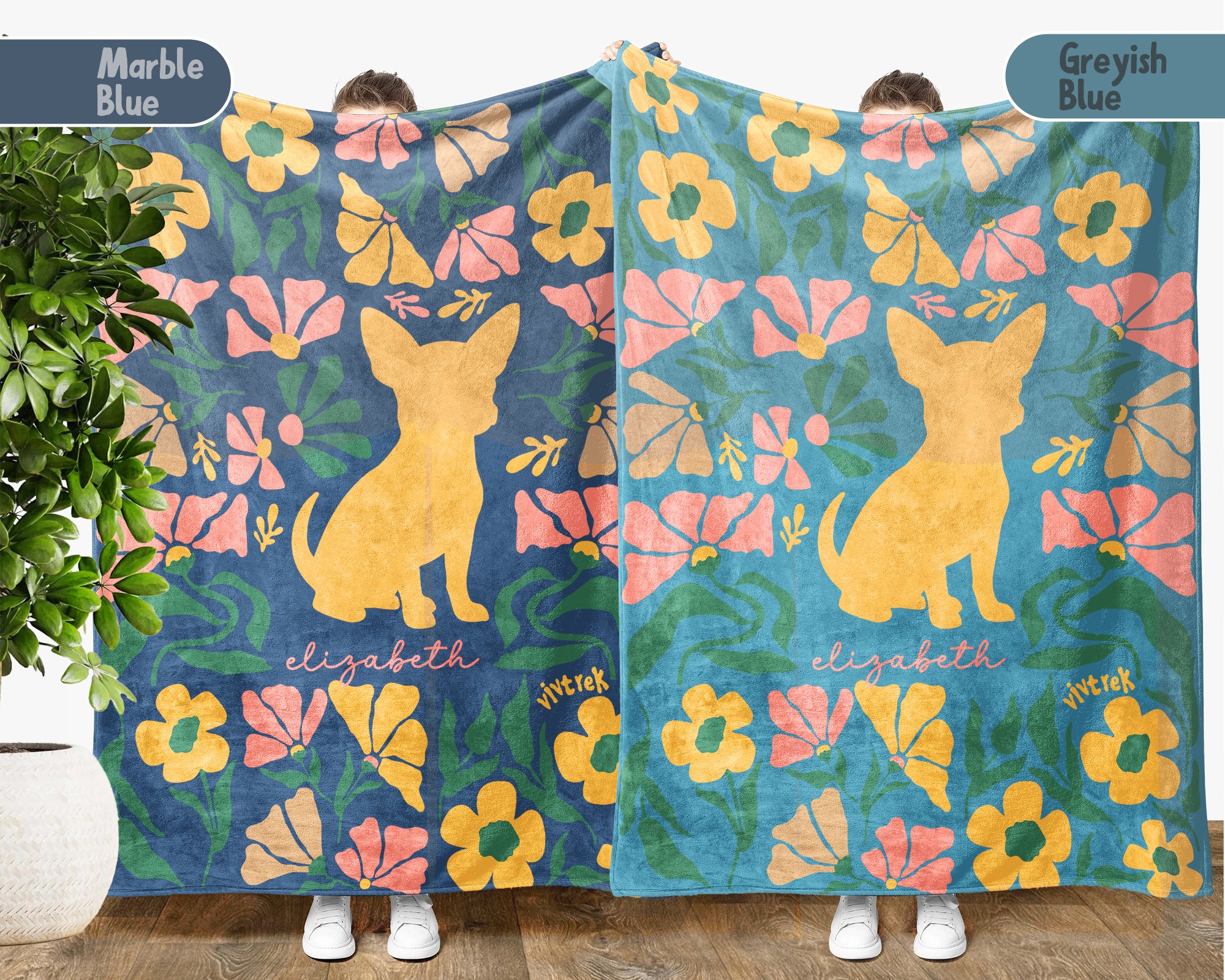 Personalized Name Floral Chihuahua Blanket, Cozy Dog Lover Throw Gift