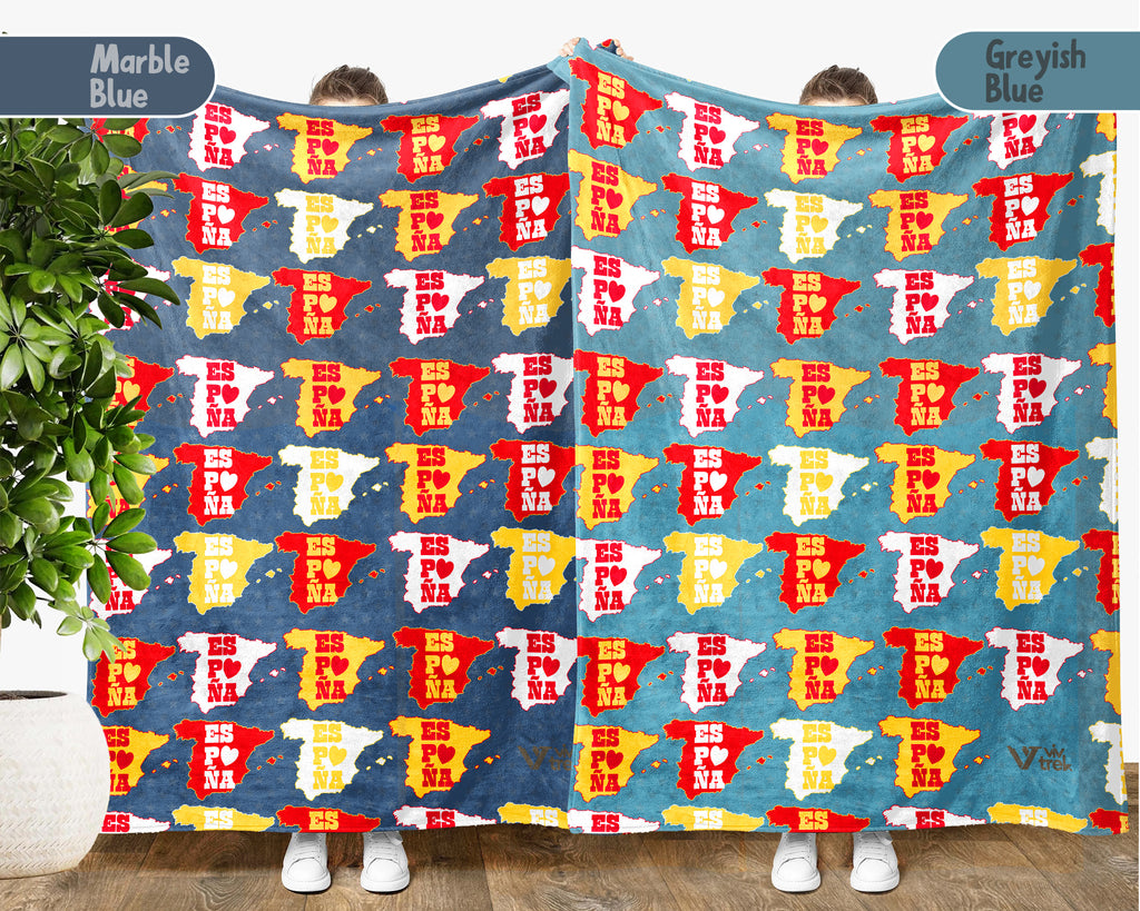 Retro Spain Blanket Throw with España Flag Design, Cozy Barcelona Madrid Inspired Decor, Europe Travel Lover Gift Blanket