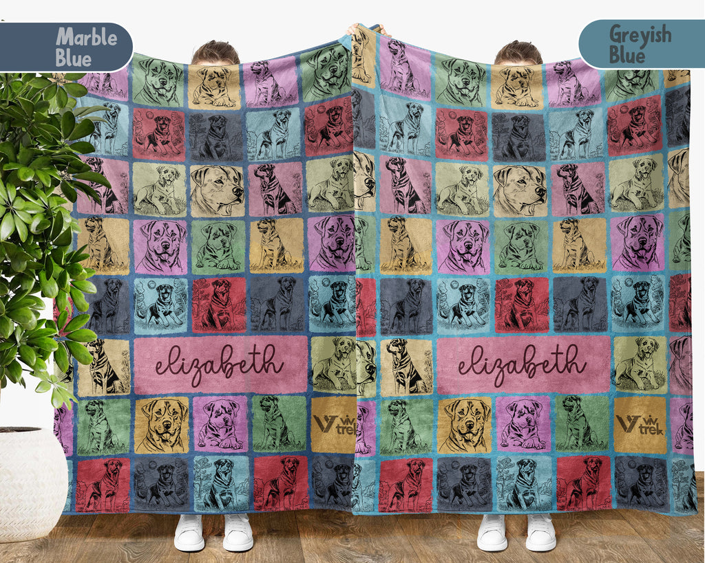 Personalized Name Rottweiler Blanket, Retro Dog Lover Throw for Home