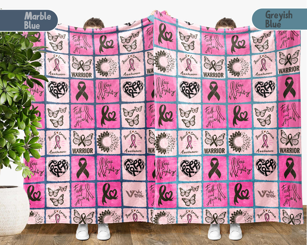 Breast Cancer Awareness Blanket for October, Cozy Pink Ribbon Throw for Patients, Battle Blanket For Caregivers & Family, Meaningful Support Gift