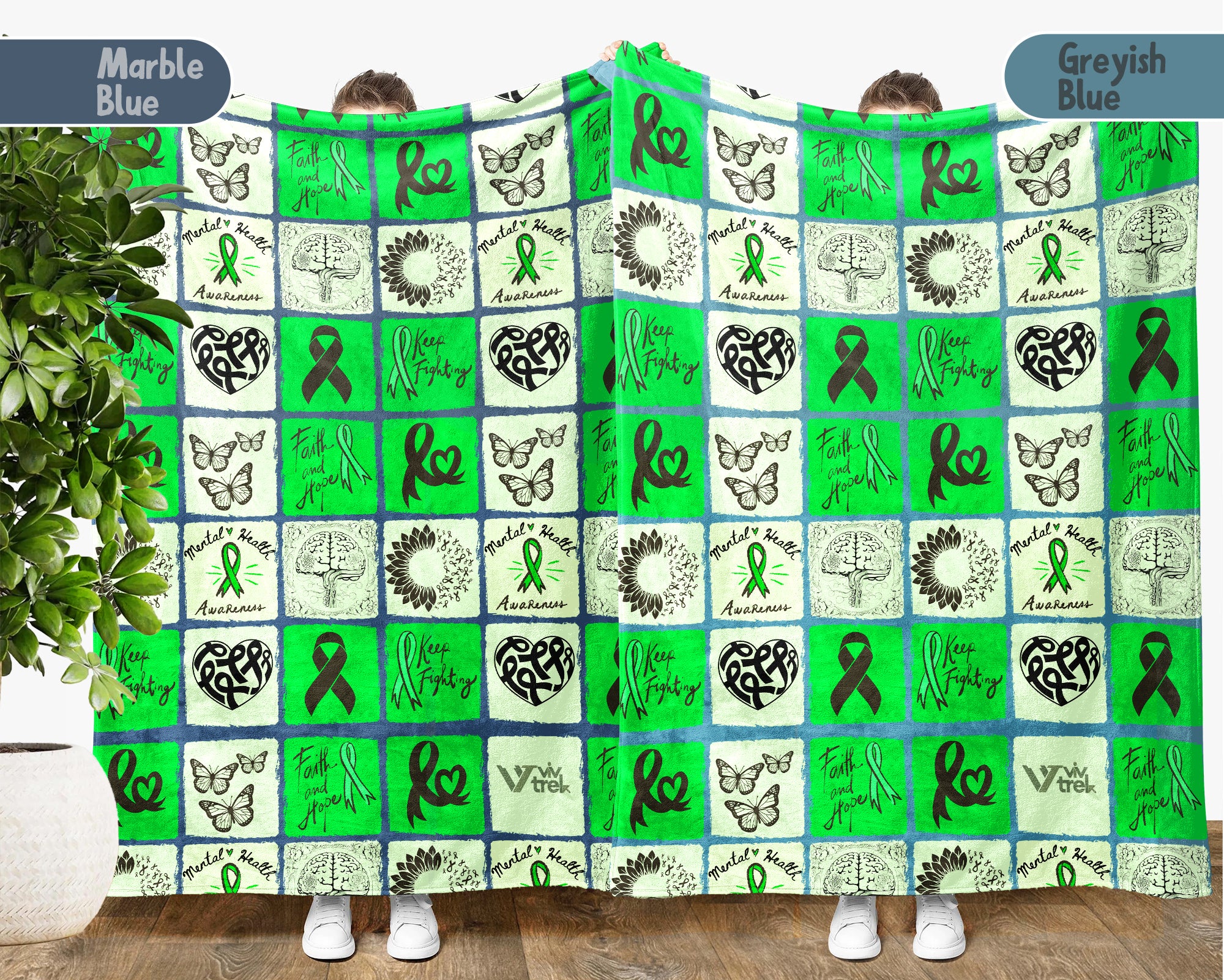 Mental Health Awareness Blanket with Green Ribbon, Cozy Wellness Throw, Thoughtful Comfort Gift for Loved Ones in May, Supportive & Inspirational, Battle Blanket