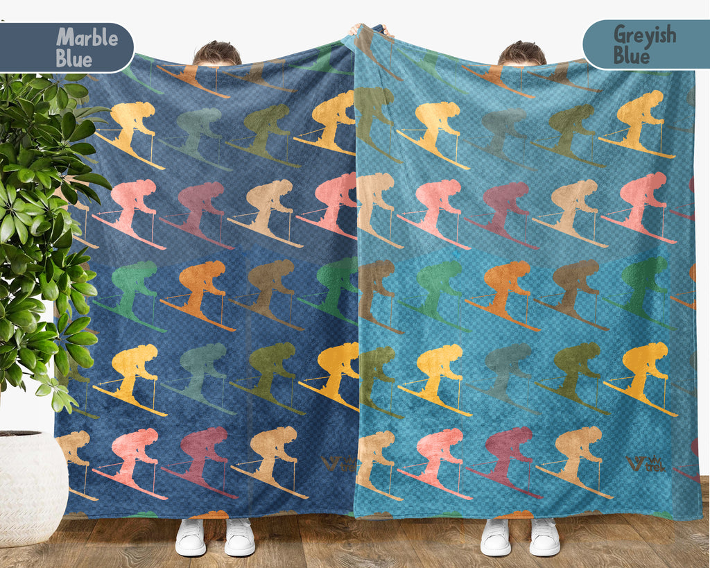 Retro Sking Lover Blanket Cozy Winter Sports Throw Warm Alpine Decor Unique Skier Gift for Snow Adventure Fans