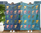 Retro Sking Lover Blanket Cozy Winter Sports Throw Warm Alpine Decor Unique Skier Gift for Snow Adventure Fans