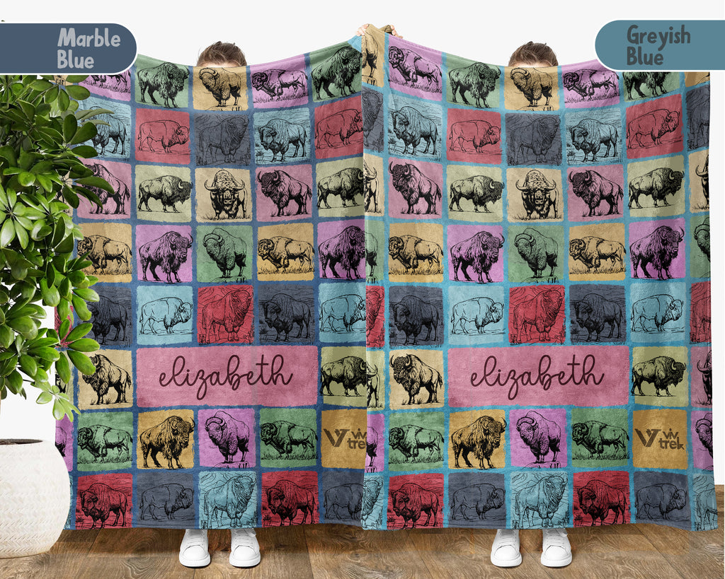 Personalized Bison Blanket Custom Name Rustic Buffalo Throw Cozy Wildlife Decor Western Inspired Gift Unique Nature Home Accent