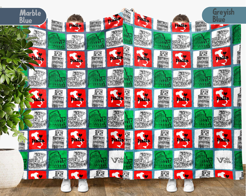 Retro Italy Blanket Throw with Italia Flag Design, Cozy Rome Venice Inspired Decor, Mediterranean Travel Lover Gift Blanket