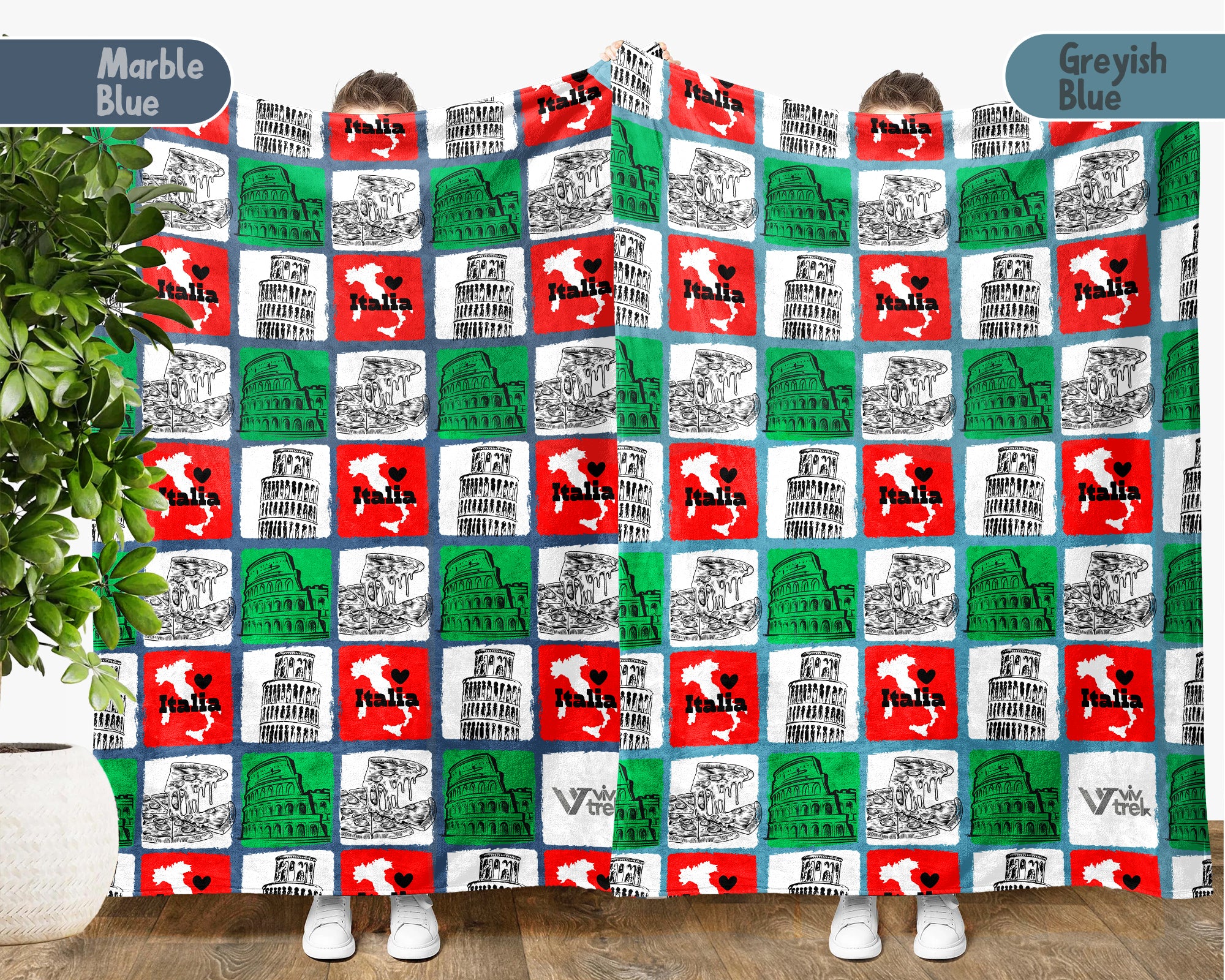 Retro Italy Blanket Throw with Italia Flag Design, Cozy Rome Venice Inspired Decor, Mediterranean Travel Lover Gift Blanket