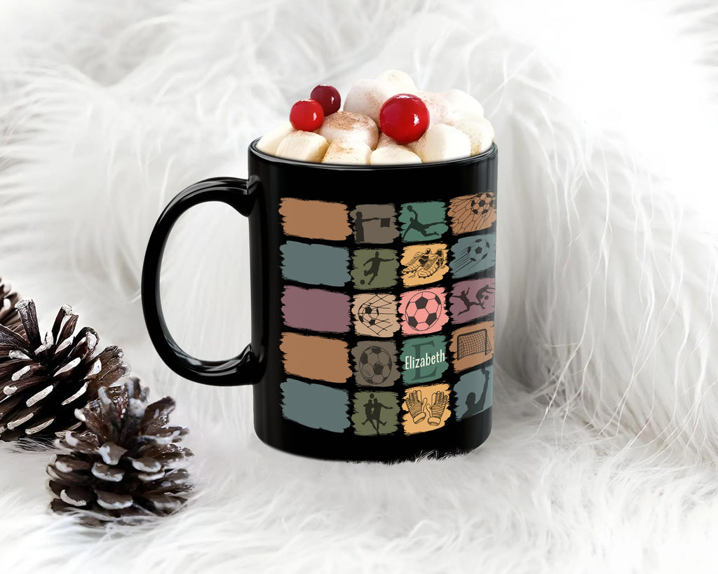Retro Custom Soccer Mug, Personalized Name Football Coffee Cup, Unique Soccer Lover Gift, Cozy Sports Fan Drinkware, Player Gift Mug