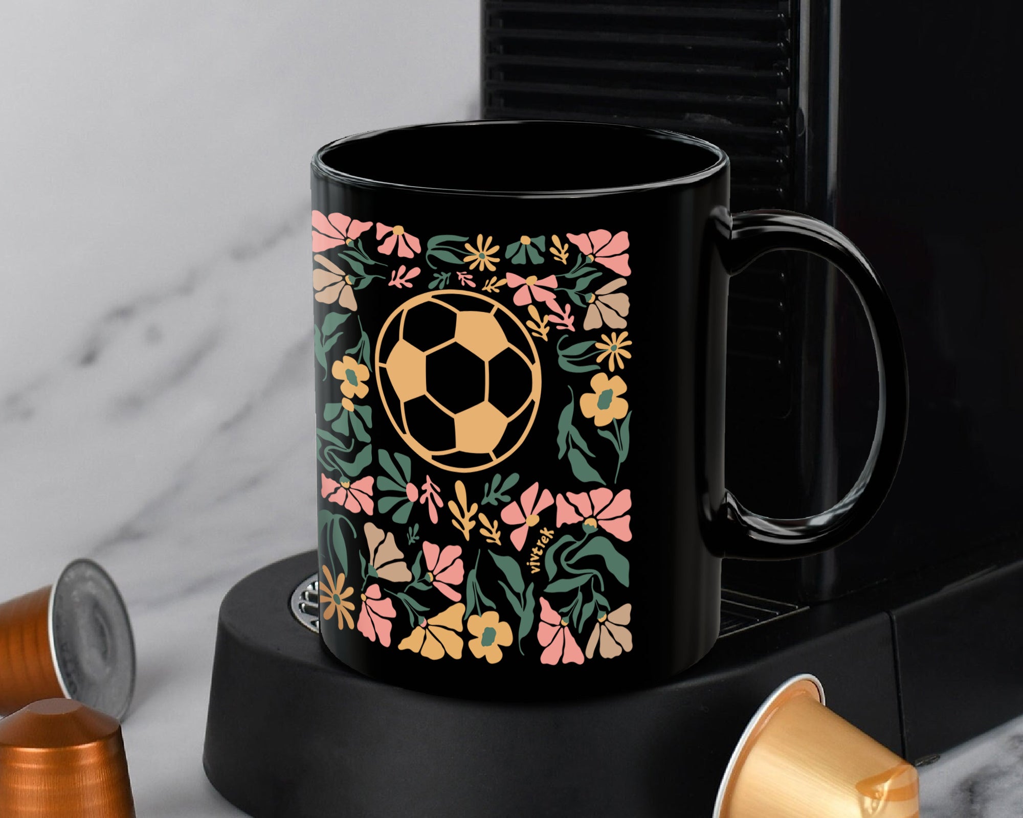 Soccer Floral Coffee Mug Gift, Cute Football Lover Cup, Sports Fan Ceramic Mug, Soccer Player Gift Idea, Aesthetic Soccer Drinkware