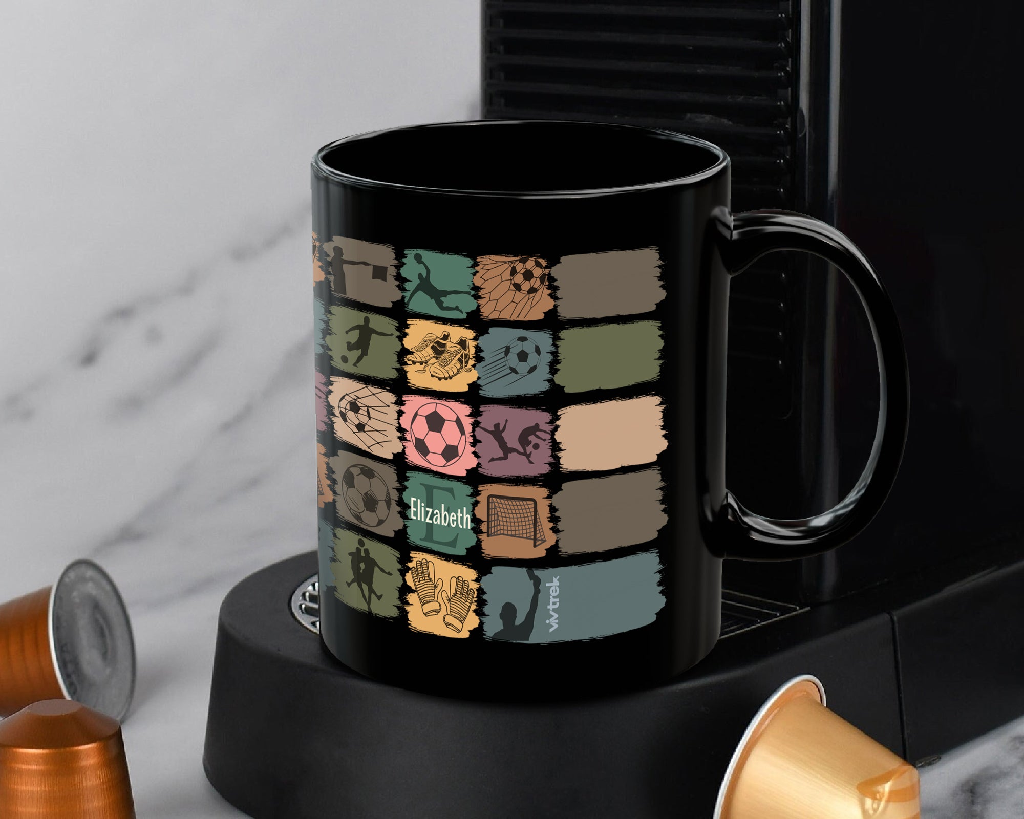 Retro Custom Soccer Mug, Personalized Name Football Coffee Cup, Unique Soccer Lover Gift, Cozy Sports Fan Drinkware, Player Gift Mug