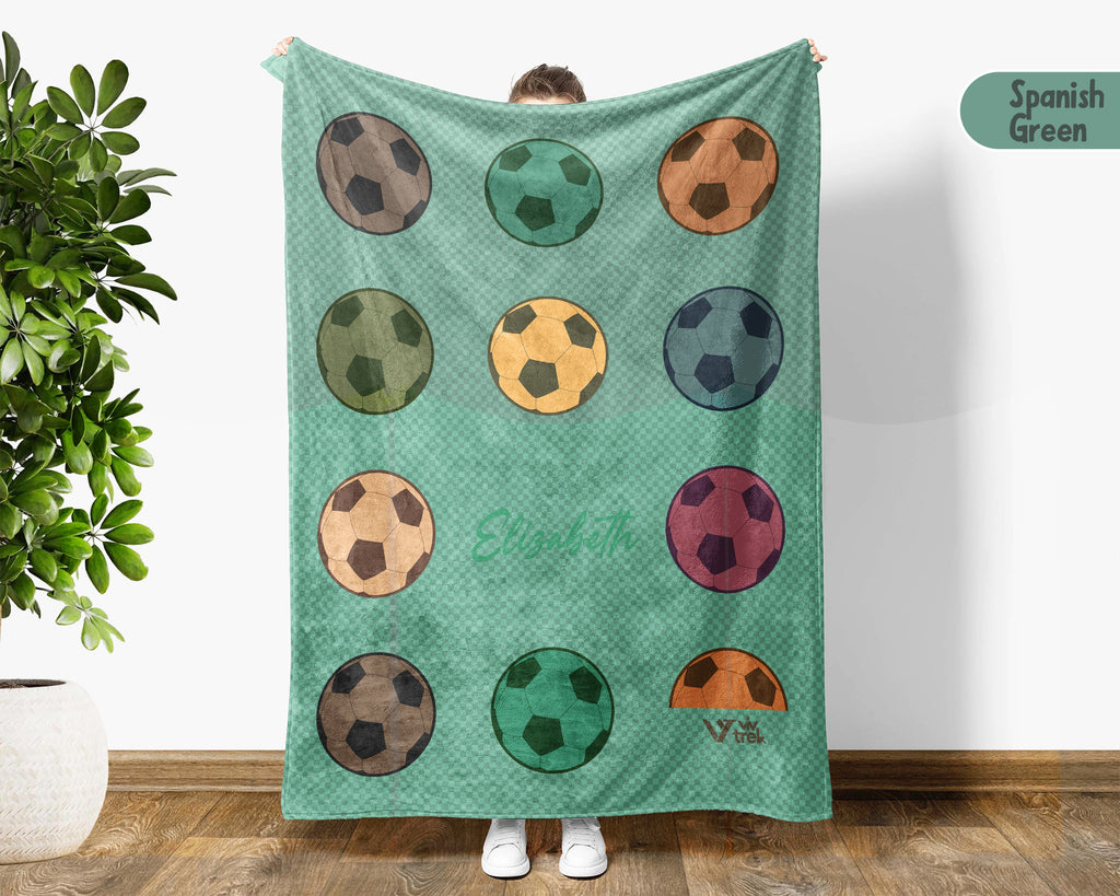 Custom Soccer Blanket, Vintage Personalized Name Soccer Throw for Boys and Girls, Unique Soccer Lover Gift, Cozy Sports Blanket