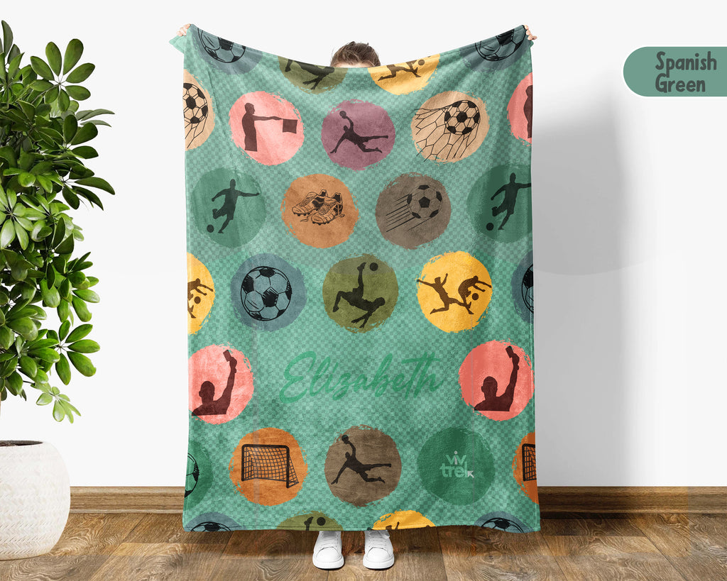 Retro Custom Soccer Blanket, Personalized Name Soccer Throw for Boys and Girls, Unique Soccer Lover Gift, Cozy Sports Blanket