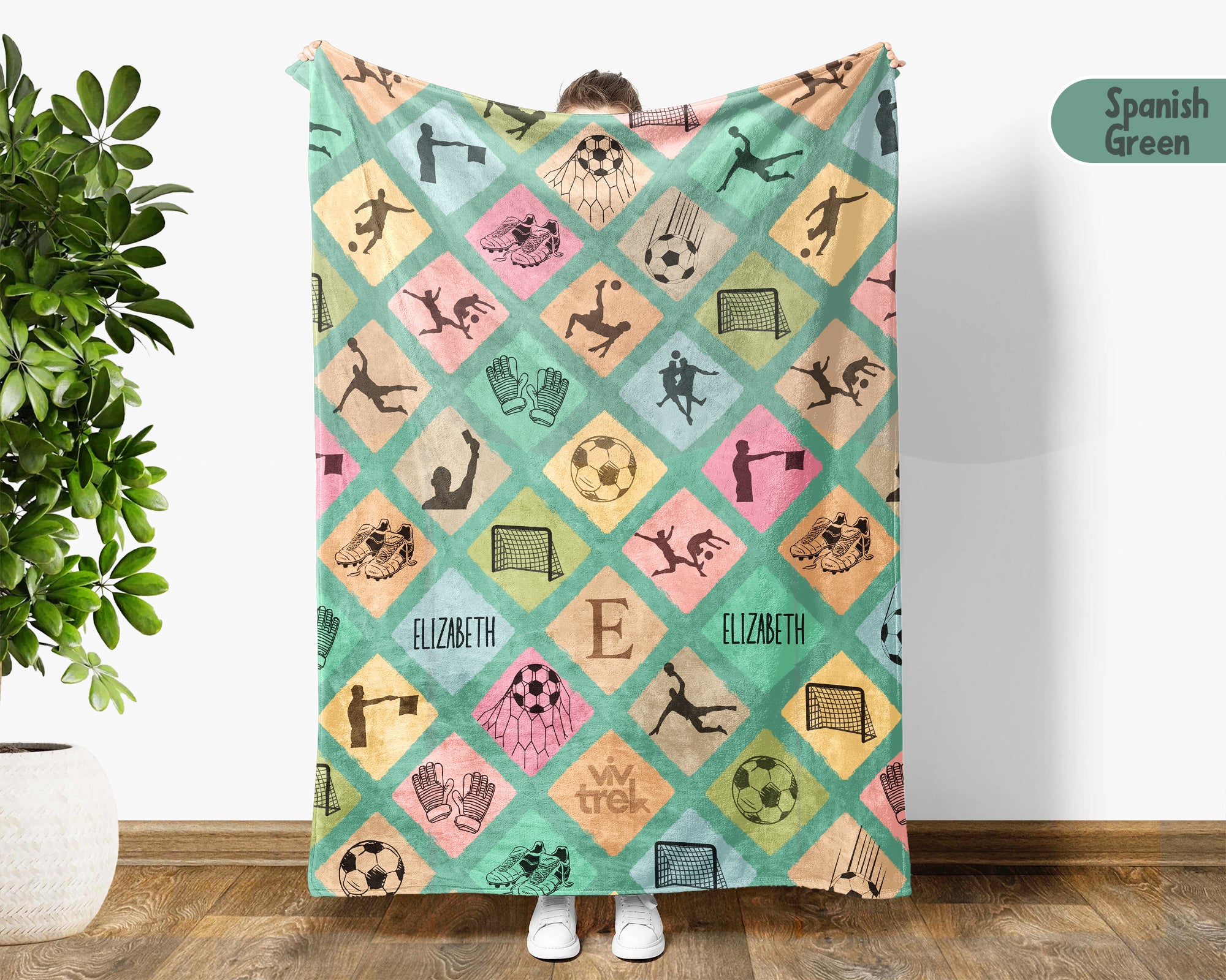 Custom Soccer Blanket, Personalized Name Soccer Throw for Boys and Girls, Vintage Unique Soccer Lover Gift, Cozy Sports Blanket