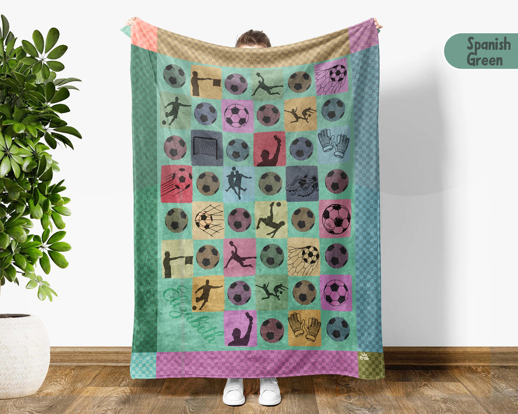 Custom Name Soccer Blanket, Personalized Name Soccer Throw for Boys and Girls, Retro Unique Soccer Lover Gift, Cozy Sports Blanket