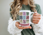 Person holding a mug with a colorful design and text with initial name