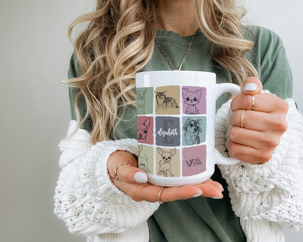 Person holding a mug with cat-themed design and text