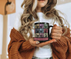 Person holding a mug with colorful llama design and Name text.