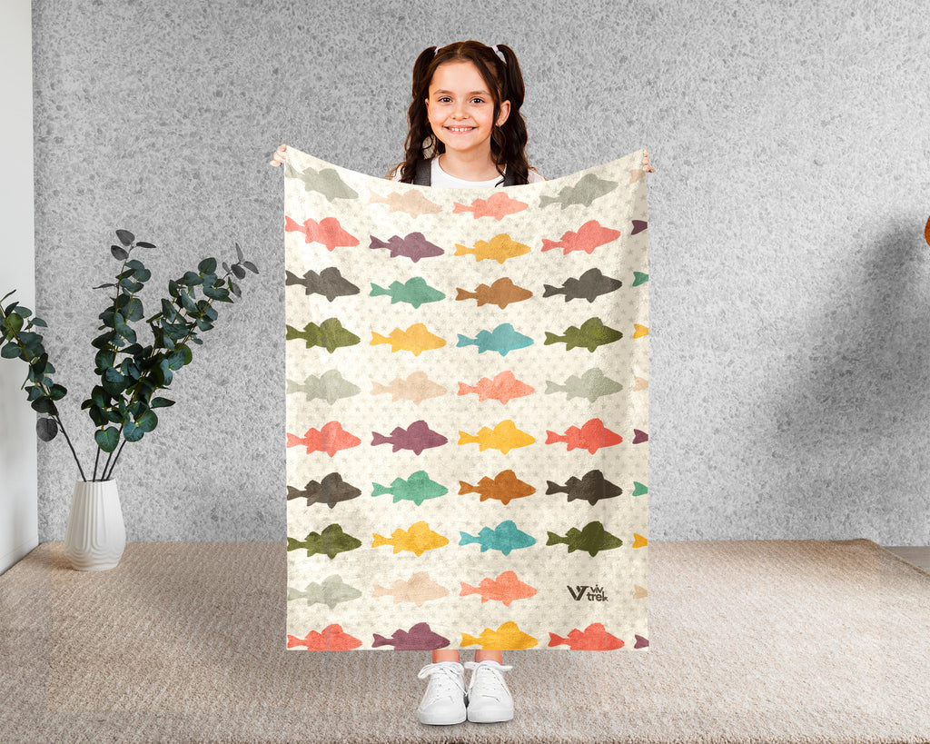 Retro Fishing Lover Blanket for Anglers, Cozy Fish Throw Gift for Fisherman Dad and Rustic Outdoor Cabin Style