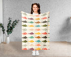 Retro Fishing Lover Blanket for Anglers, Cozy Fish Throw Gift for Fisherman Dad and Rustic Outdoor Cabin Style