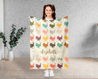 Custom Name Retro Turkey Blanket, Personalized Thanksgiving Throw for Cozy Fall Decor and Seasonal Holiday Gifts