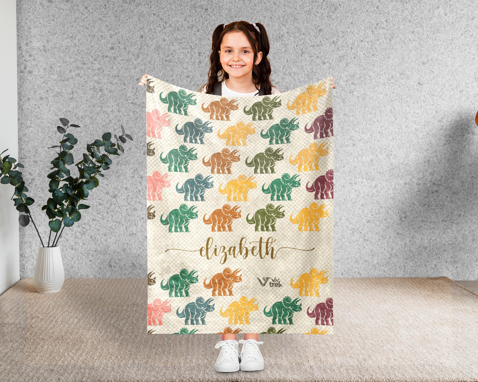 Personalized Triceratops Blanket Custom Name Dino Throw Vintage Prehistoric Decor Cozy Gift Unique Kids Room Accent
