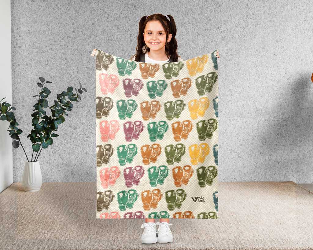 Retro Boxing Lover Blanket Cozy Sports Throw for Athletes Soft Gloves Design Fleece Blanket Unique Fitness Gift Decor