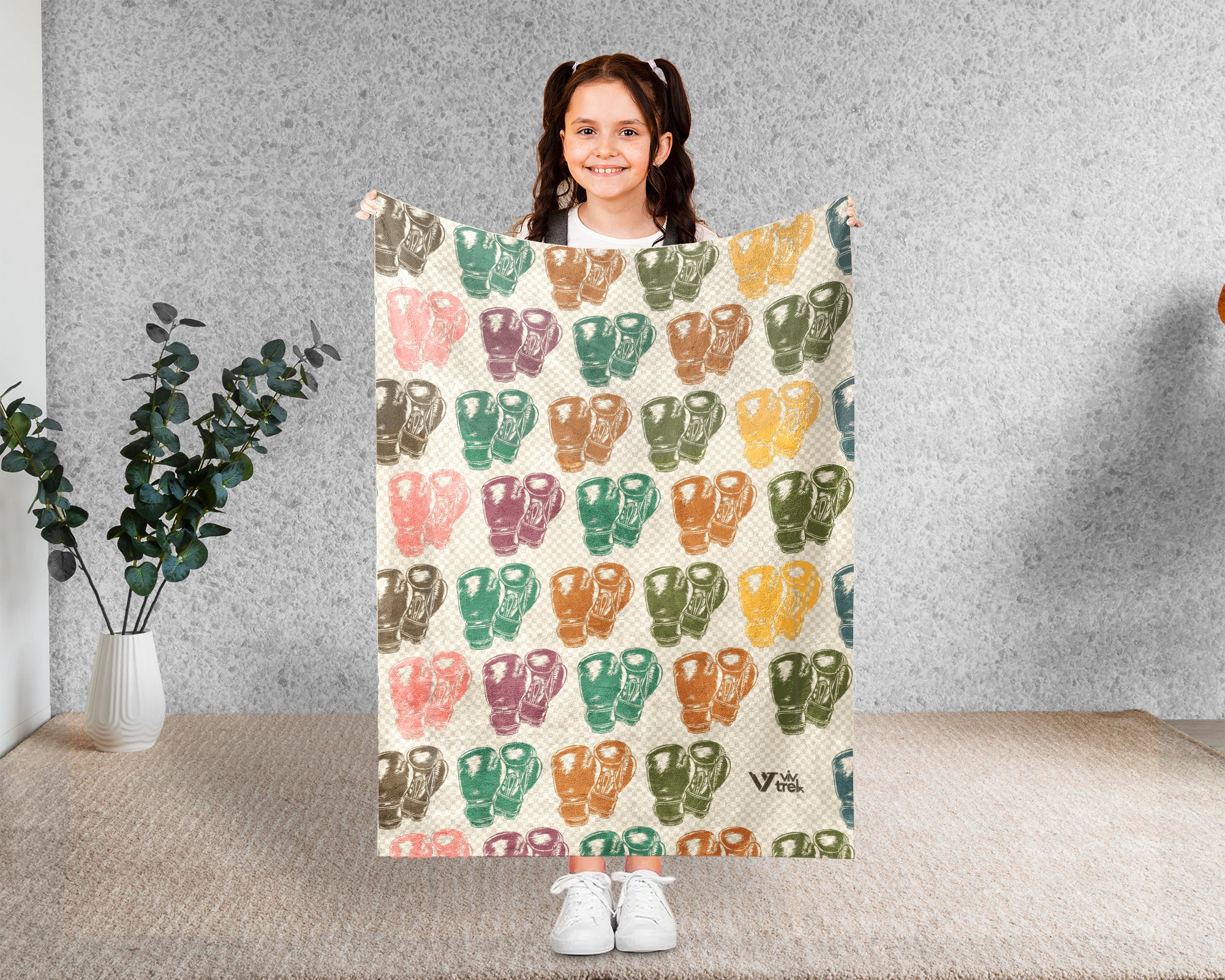 Retro Boxing Lover Blanket Cozy Sports Throw for Athletes Soft Gloves Design Fleece Blanket Unique Fitness Gift Decor