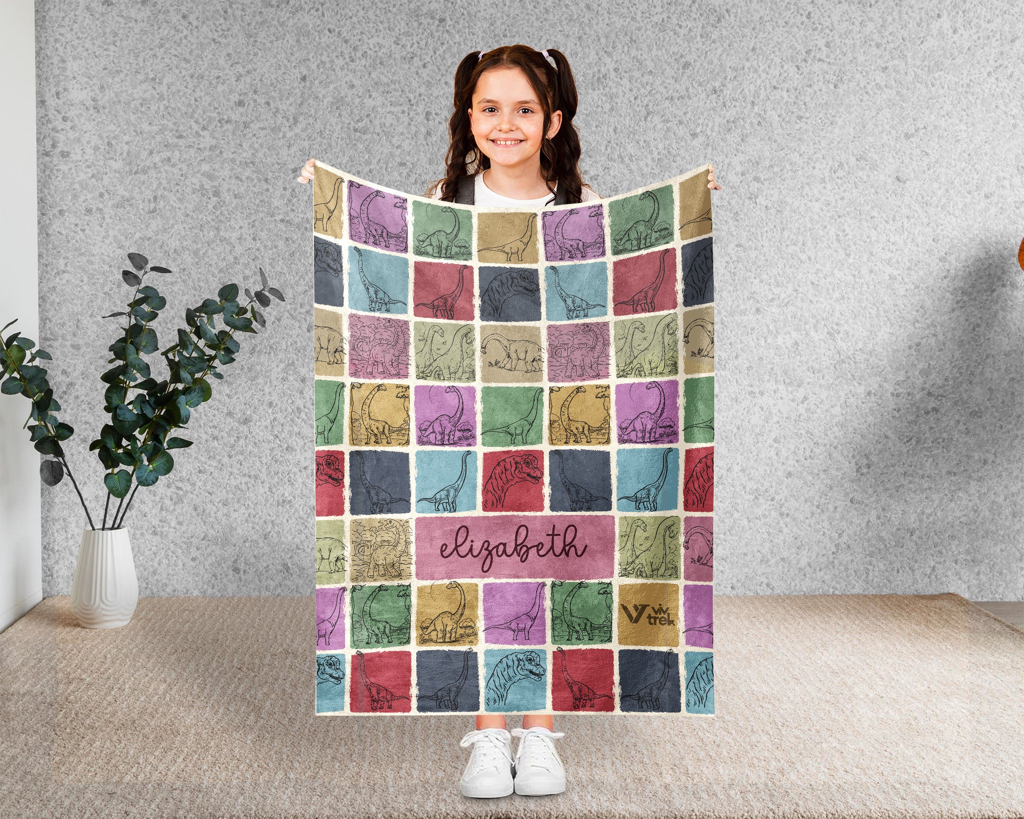 Personalized Name  Brachiosaurus Dinosaur Blanket – Cozy Throw for Dino Lovers