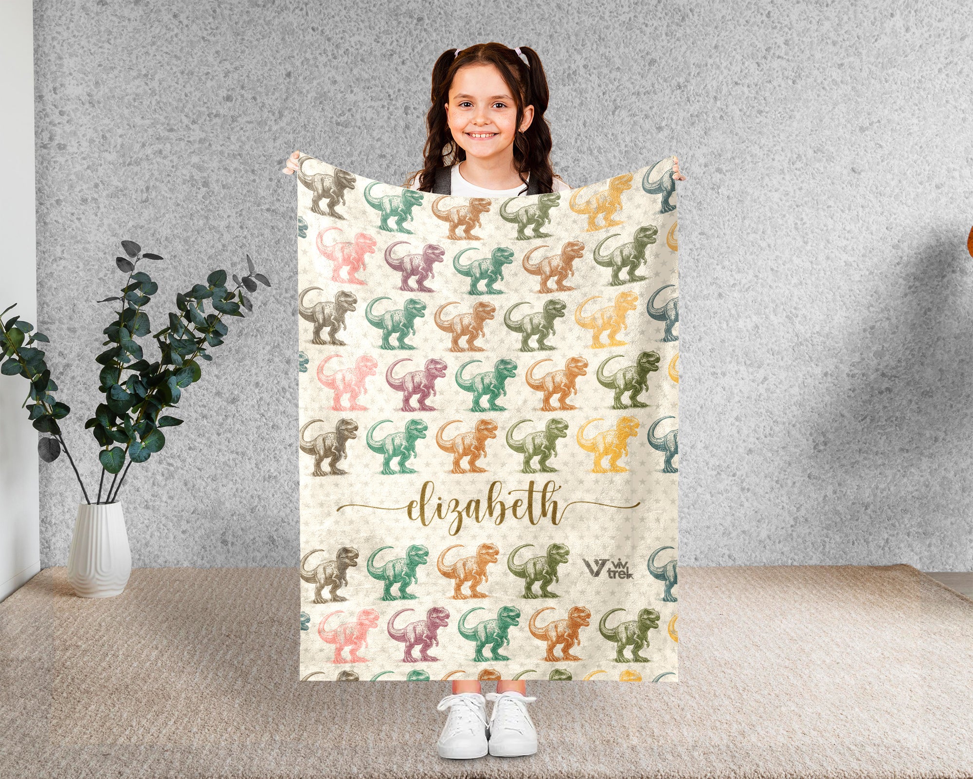 Personalized T-Rex Blanket Custom Name Dino Throw Retro Tyrannosaurus Decor Cozy Gift Unique Prehistoric Home Accent