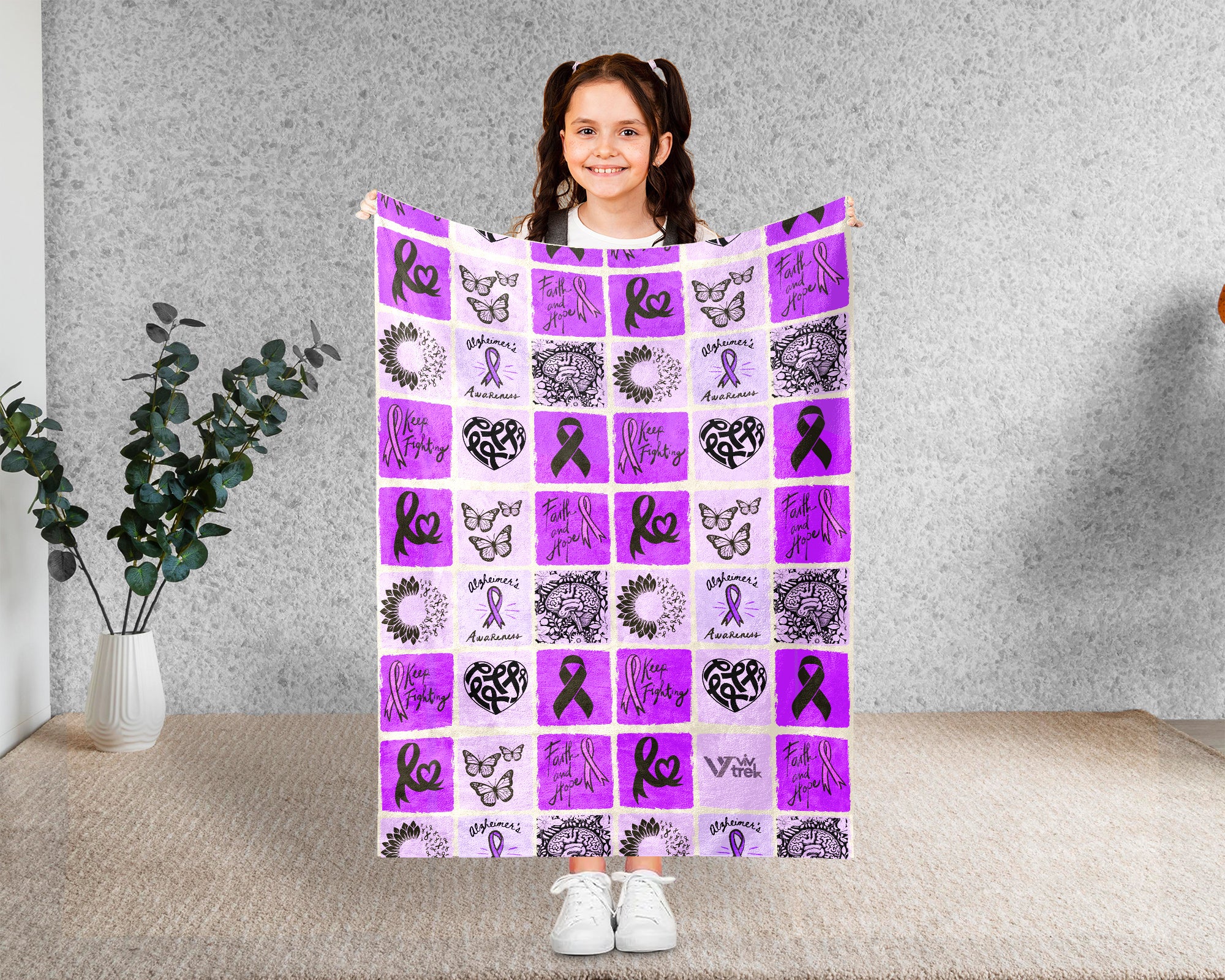 Alzheimer’s Awareness Battle Blanket for June, Cozy Distressed Throw for Patients, Caregivers & Family, Meaningful Support Gift