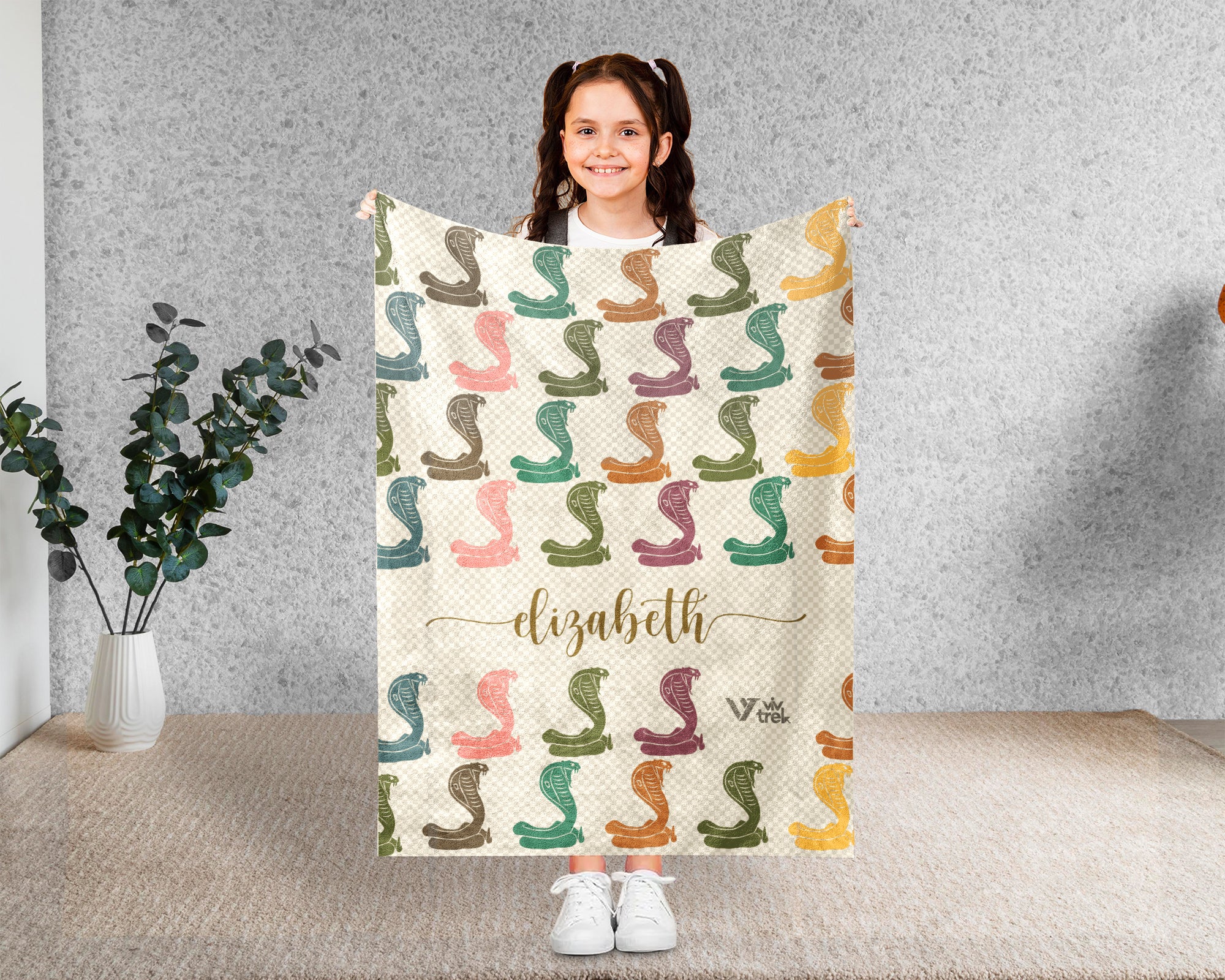 Personalized Snake Blanket Custom Name Cobra Design Retro Reptile Throw Cozy Wildlife Decor Unique Exotic Gift Home Accent