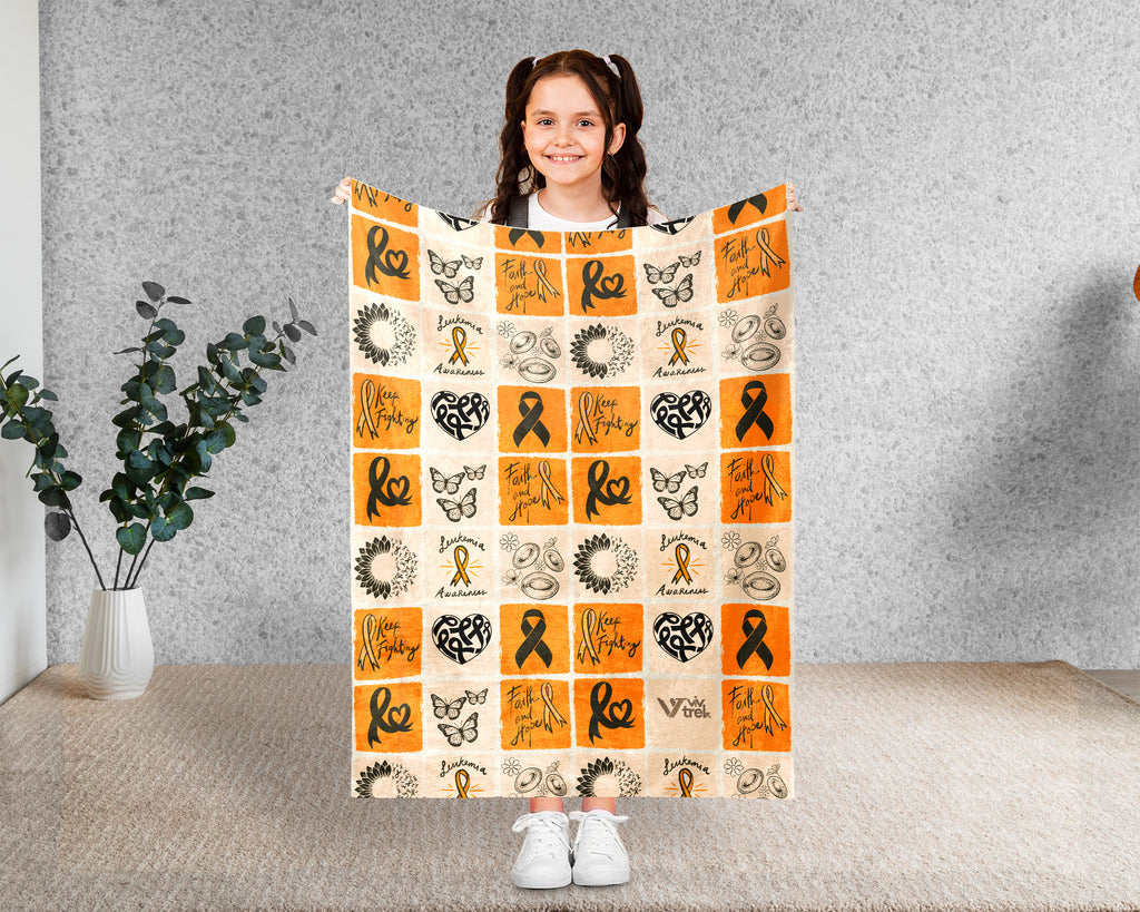 Leukemia Awareness Blanket for September, Cozy Orange Ribbon Throw for Patients, Caregivers & Family, Meaningful Support Gift For Battle Blankets