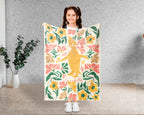 Personalized Name Floral Penguin Blanket, Cozy Floral Throw for Kids Teens Adults, Cute Penguin Lover Gift