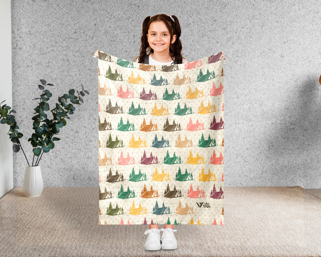 Retro Camping Throw Cozy Adventure Blanket Soft Nature Travel Decor Unique Campfire Gift for Outdoor Lovers