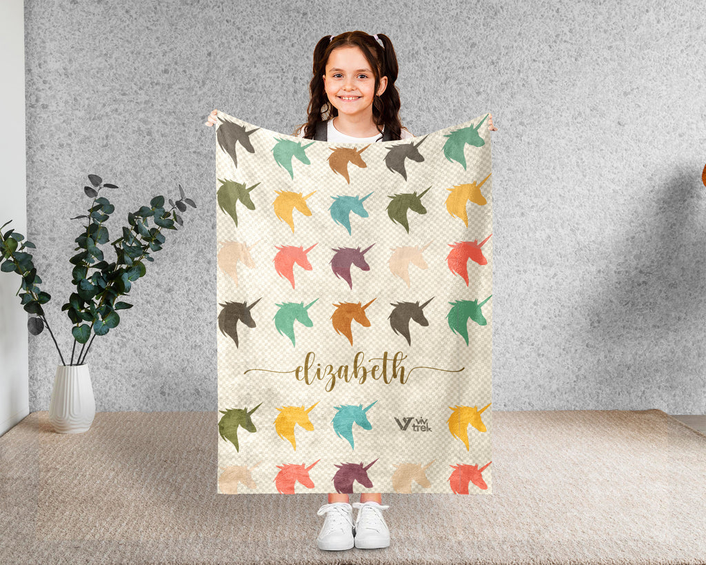 Personalized Unicorn Blanket Kids Custom Name Rainbow Nursery Throw Magical Creature Pastel Forest Cozy Fleece Decor Gift