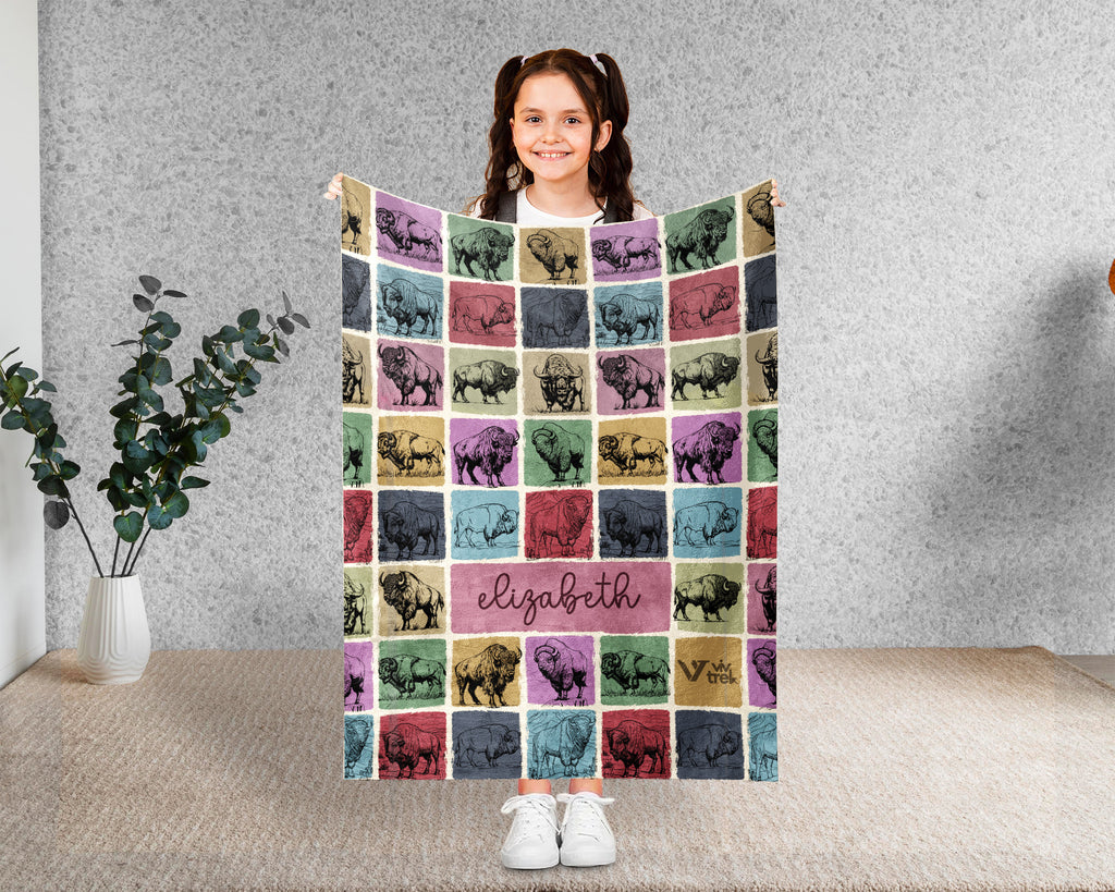 Personalized Bison Blanket Custom Name Rustic Buffalo Throw Cozy Wildlife Decor Western Inspired Gift Unique Nature Home Accent