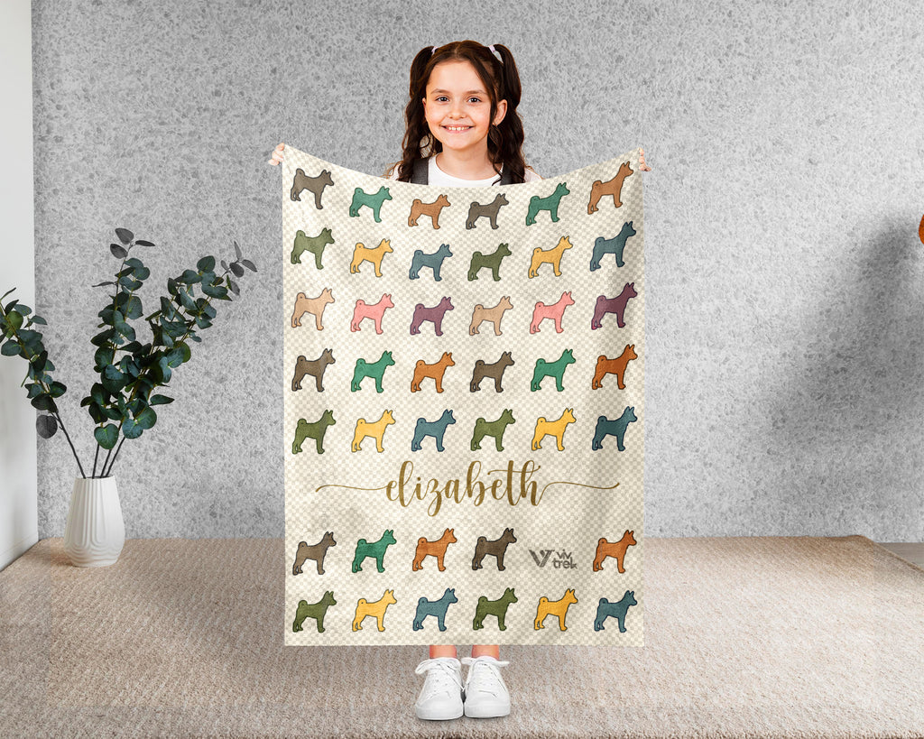 Personalized Basenji Dog Throw Custom Name Pet Lover Blanket Retro Breed Design Barkless Dog Gift Unique Cozy Home Accent