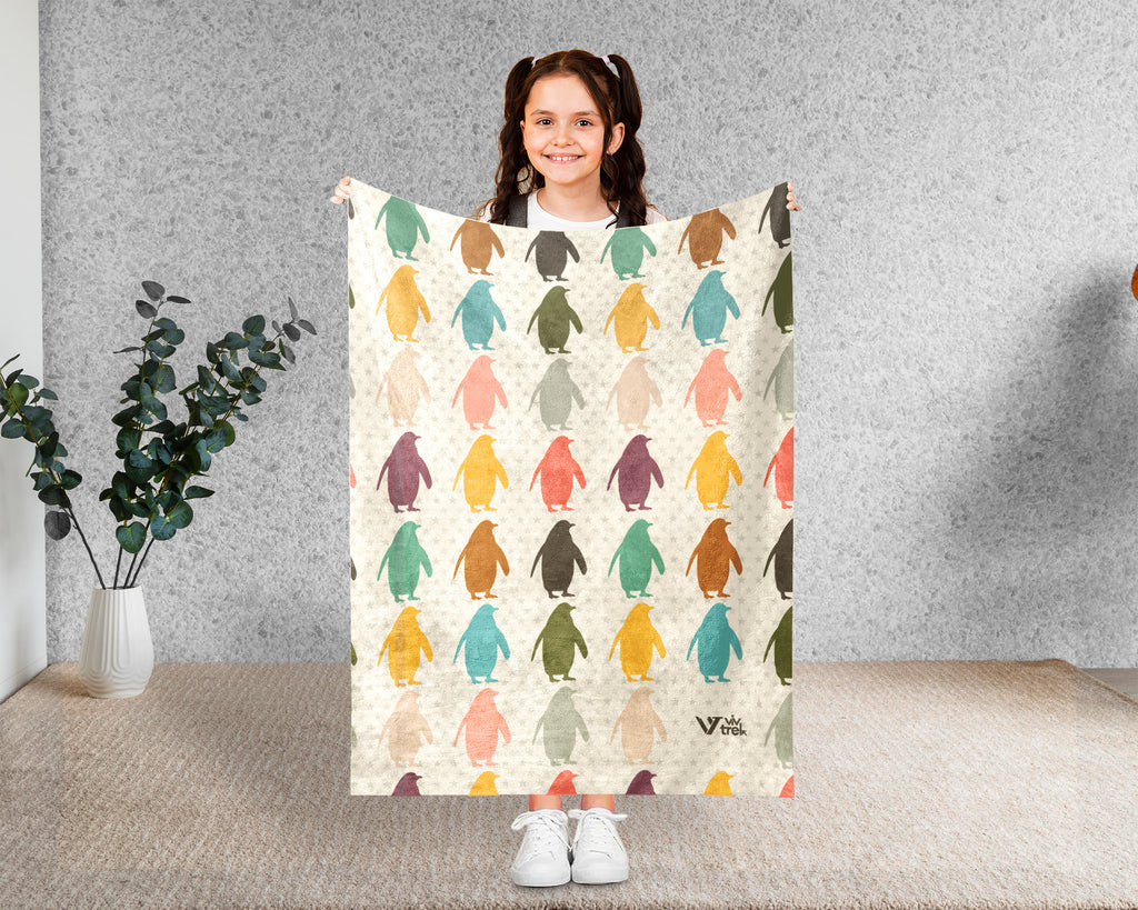 Retro Penguin Blanket Gift Cozy Ocean Animal Throw Soft Kawaii Decor Unique Arctic Inspired Blanket for Wildlife Lovers