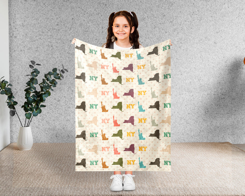 Retro New York Blanket, 4th of July Cozy Patriotic Throw, Vintage NY Lover Fleece, American Flag Inspired New York Home Gift