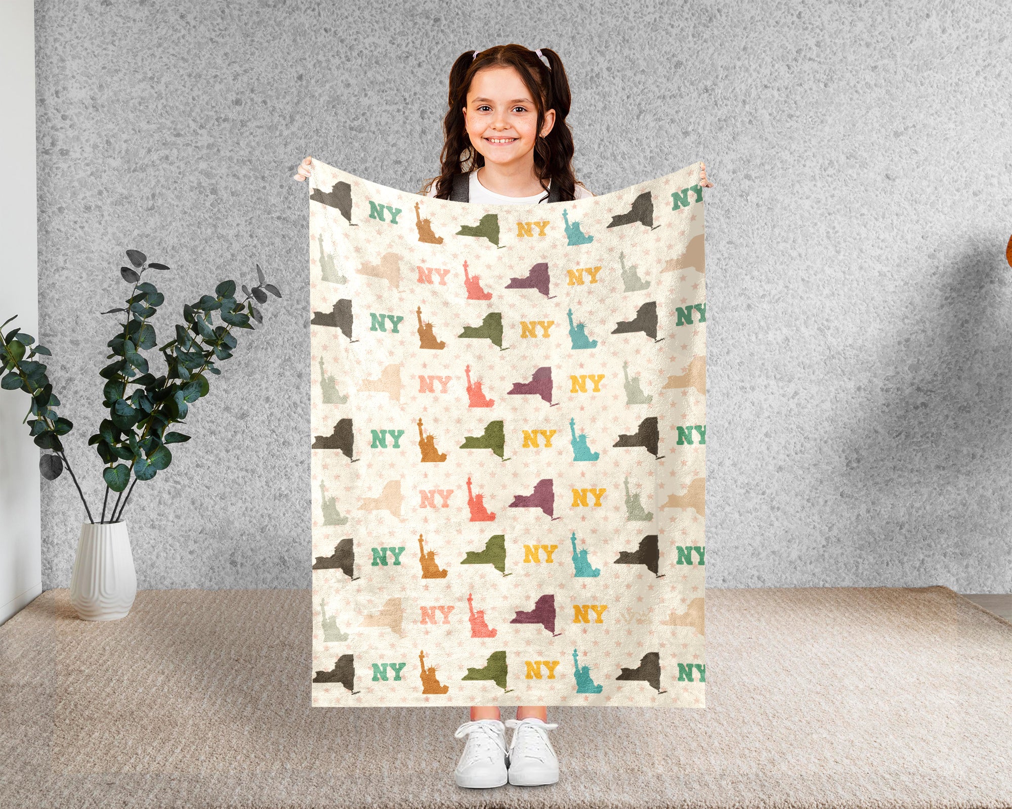 Retro New York Blanket, 4th of July Cozy Patriotic Throw, Vintage NY Lover Fleece, American Flag Inspired New York Home Gift