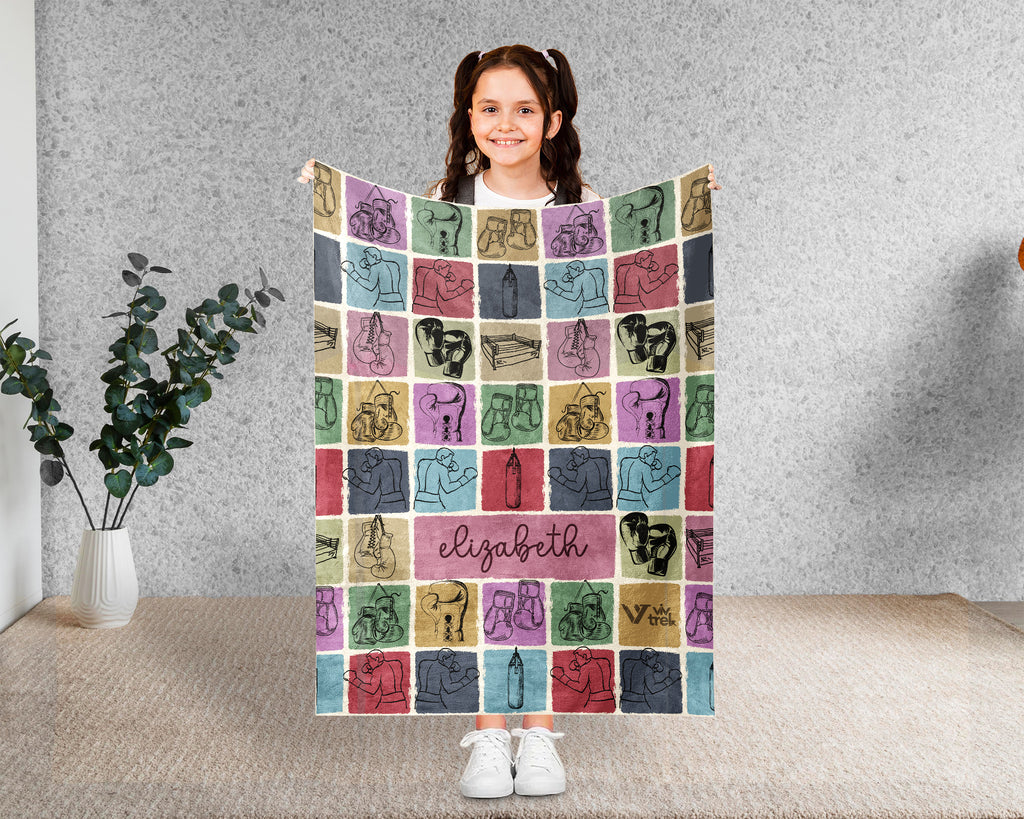 Personalized Boxing Blanket Cozy Custom Name Throw Soft Sports Decor Unique Boxing Lover Gift for Fans and Athletes