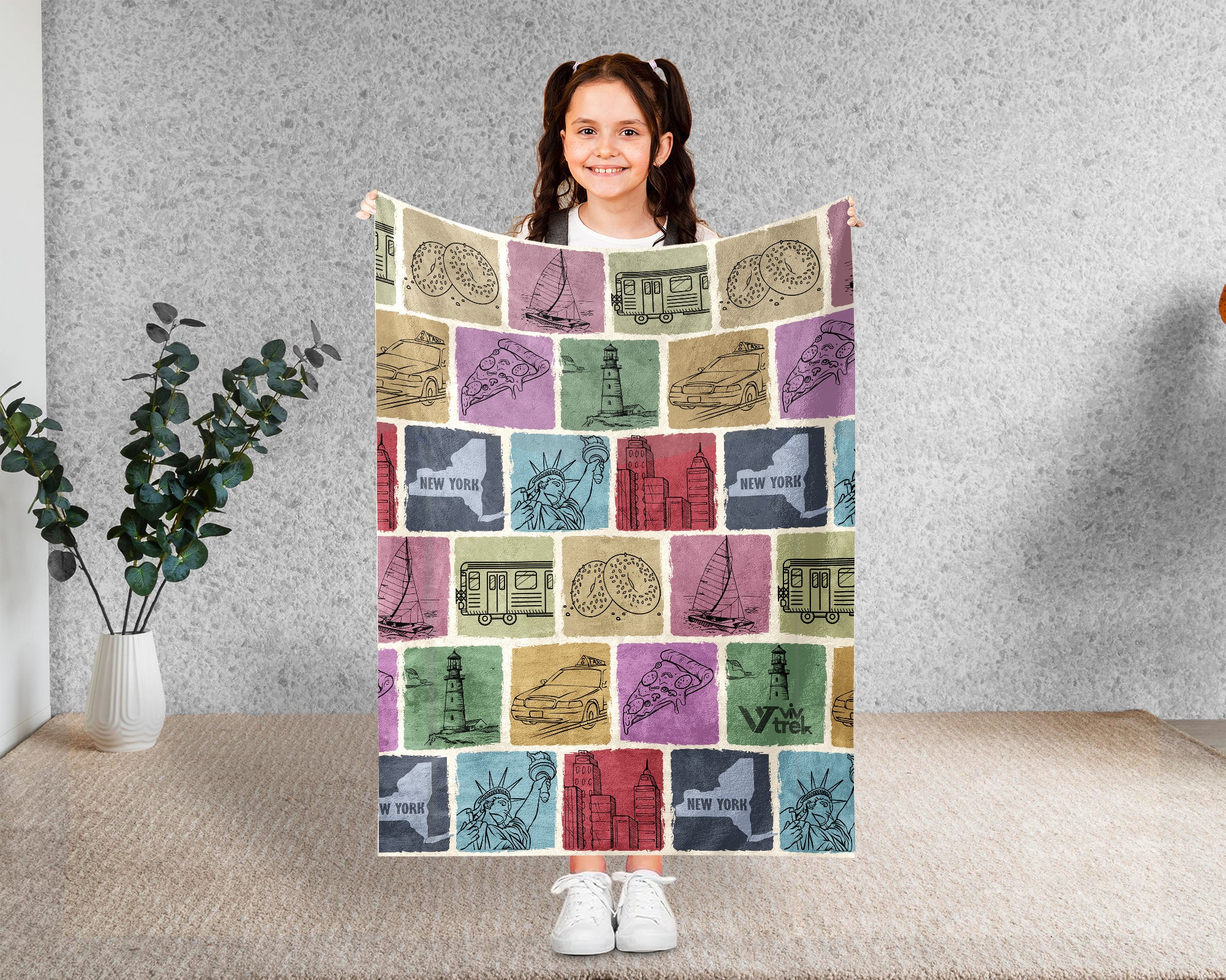Retro New York State Blanket, 4th of July Patriotic Cozy Throw, Vintage NY Lover Fleece, Empire State Inspired American Home Gift