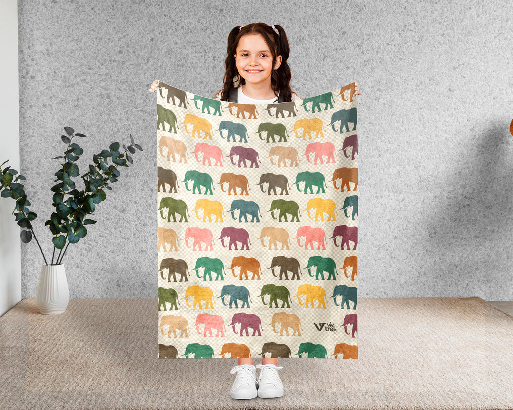 Retro Elephant Throw – Cozy Wildlife Animal Lover Blanket