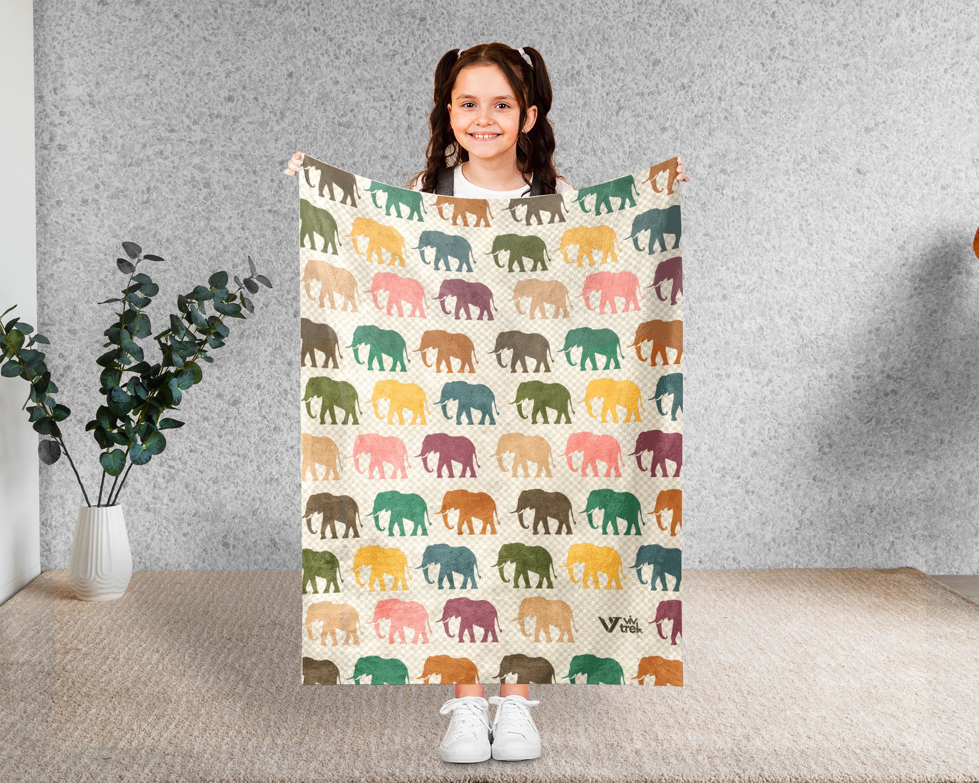 Retro Elephant Throw – Cozy Wildlife Animal Lover Blanket