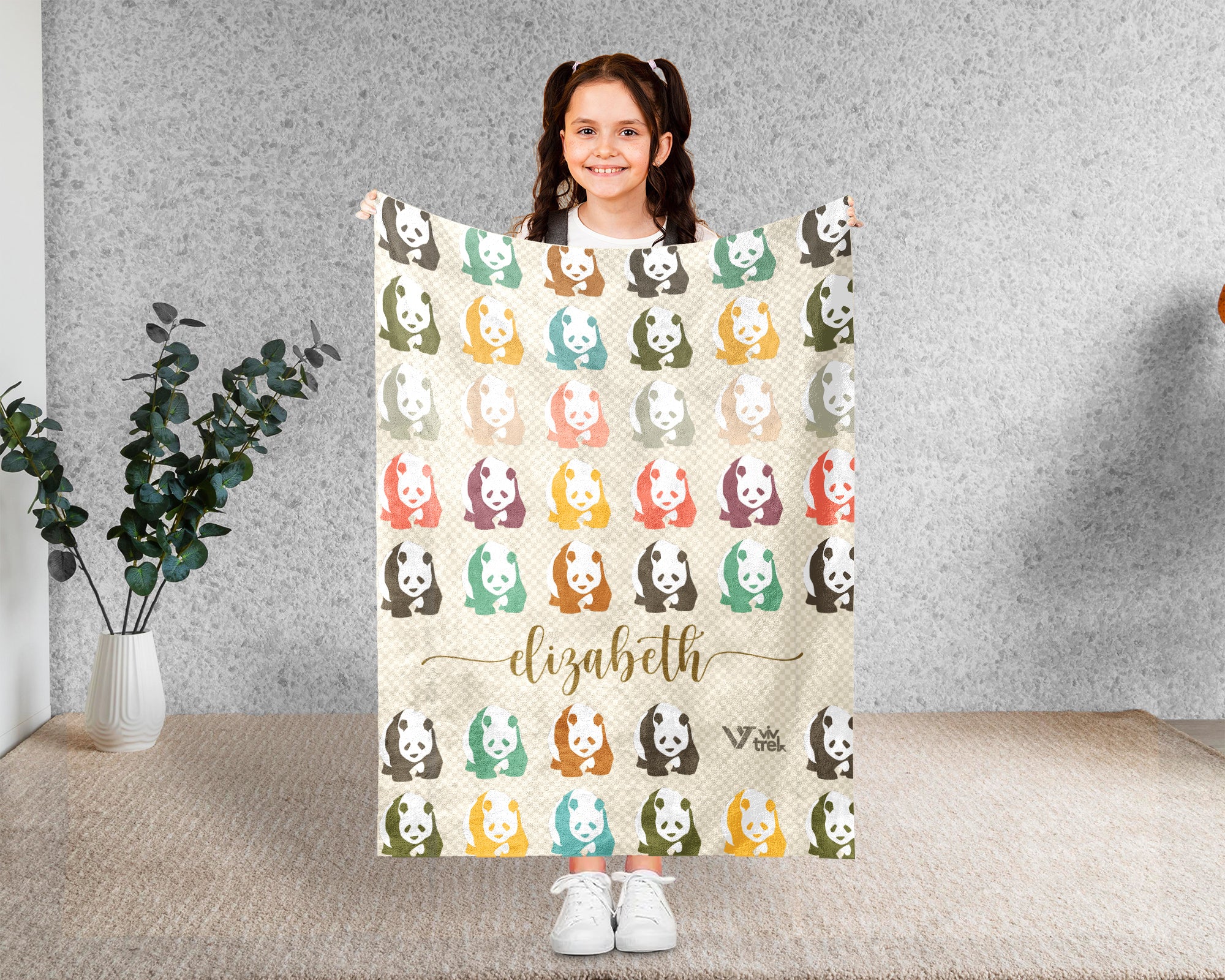 Custom Name Retro Panda Blanket, Personalized Cute Animal Throw for Panda Lover Bedroom Decor and Cozy Gift Ideas