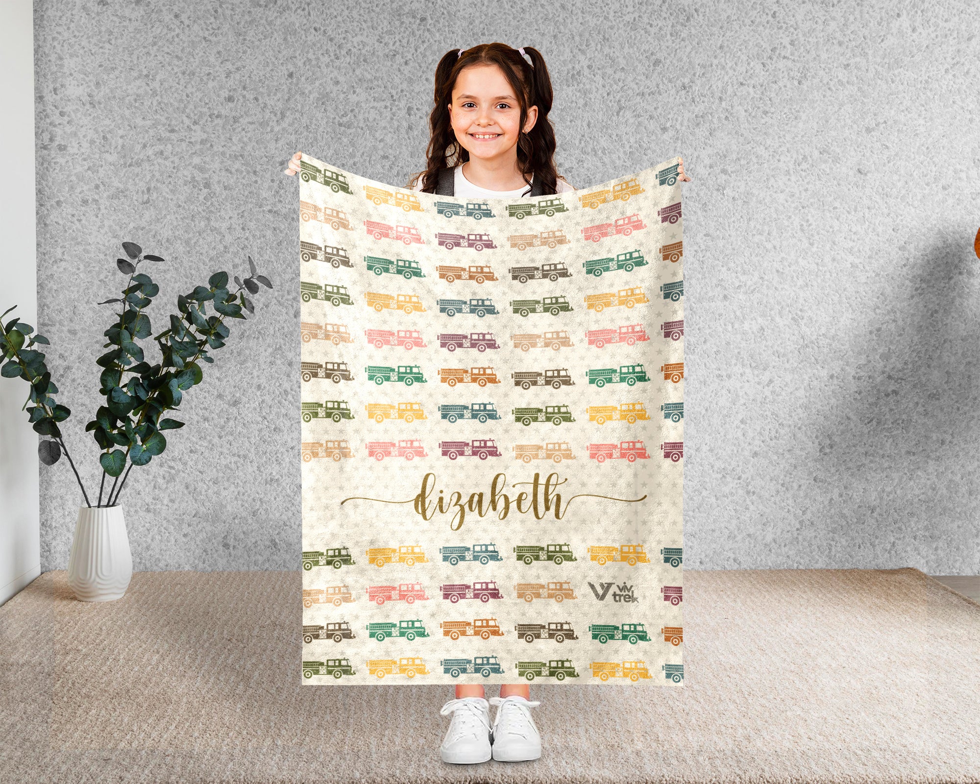 Personalized Fire Truck Throw – Custom Name Cozy Kids Firefighter Blanket