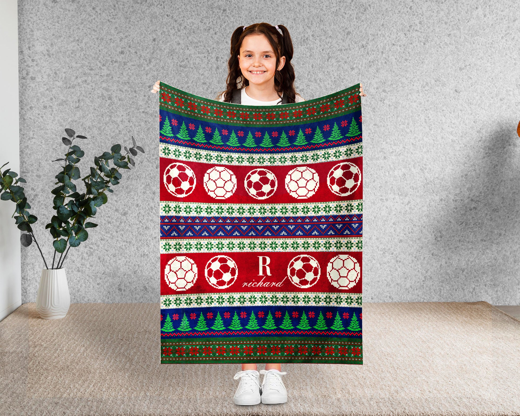 Soccer Christmas Blanket, Personalized Soccer Throw for Boys and Girls, Soccer Lover, Cozy Holiday Gift for Player, Kids Sports Blanket
